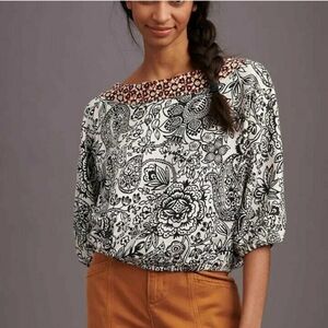 Anthropologie Size M Samia French Terry Batik Top Boho Oversized Comfy